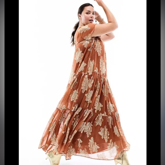 Anthropologie Dresses & Skirts - Anthropologie Jocasta Maxi Dress Flowy Tiered Burnt Orange and Metallic Gold
